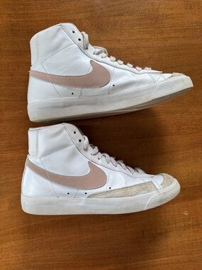 Nike Blazers High-Top Sneakers White with Light Pink Blush Swoosh Size 9